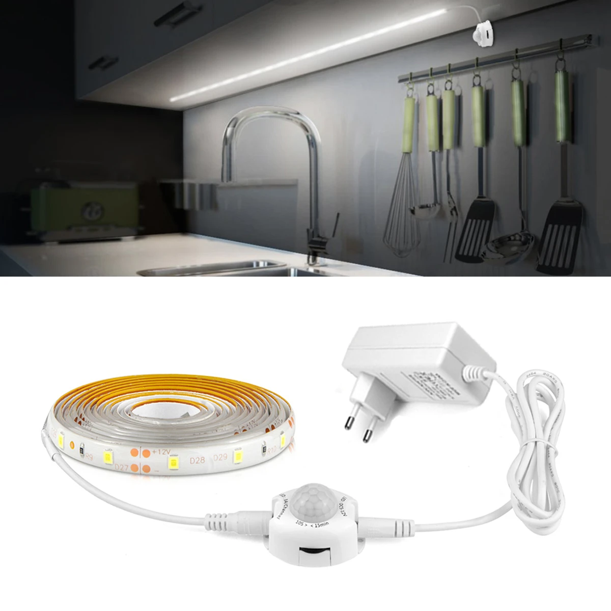 2M 3M 5M PIR Motion Sensor LED Strip Lights IP65 Wodoodporna taśma diodowa 12V Automatyczne włączanie/wyłączanie Schody Szafa Kuchnia Nocna lampka