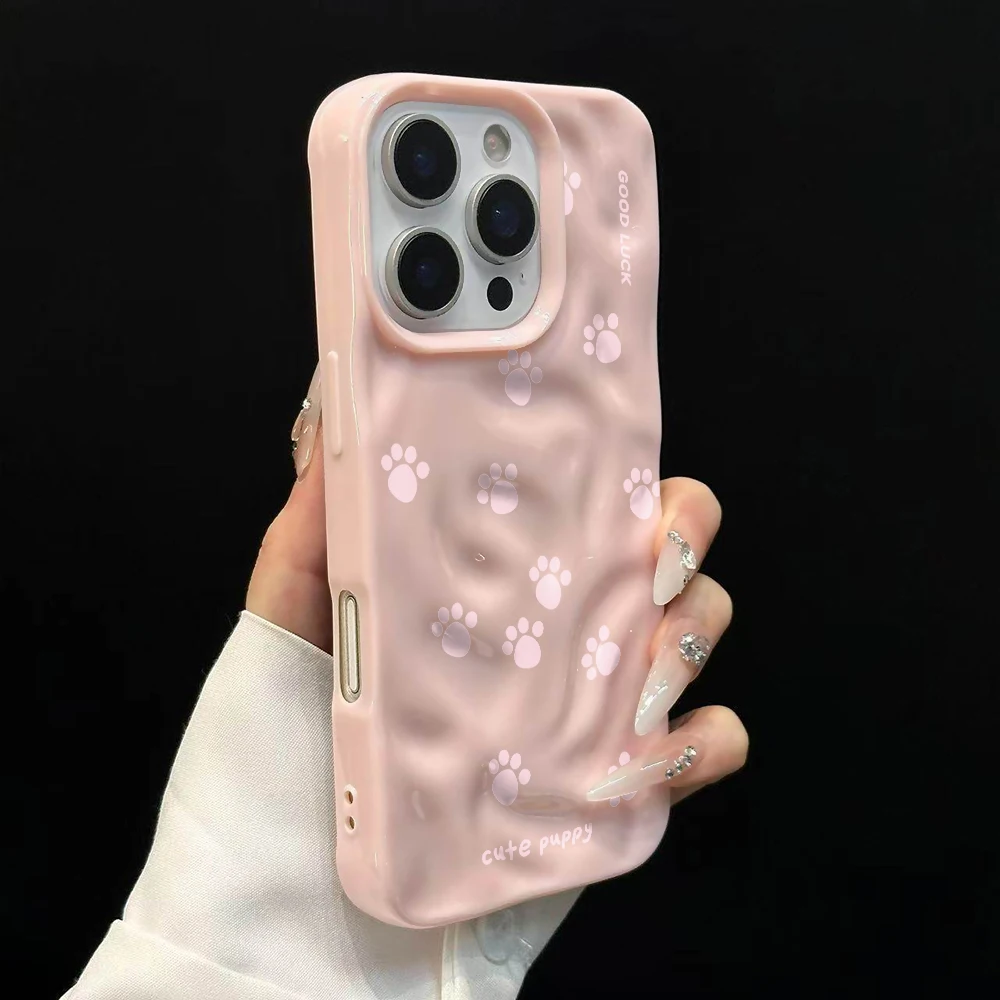 Kreative Katzen- und Hundepfoten-Handyhülle für iPhone 17 16 15 14 13 12 11 Pro Max 14 15 Plus 17Air Falten-Wellen-Soft-Silikon-Schutzhülle – Detail 9