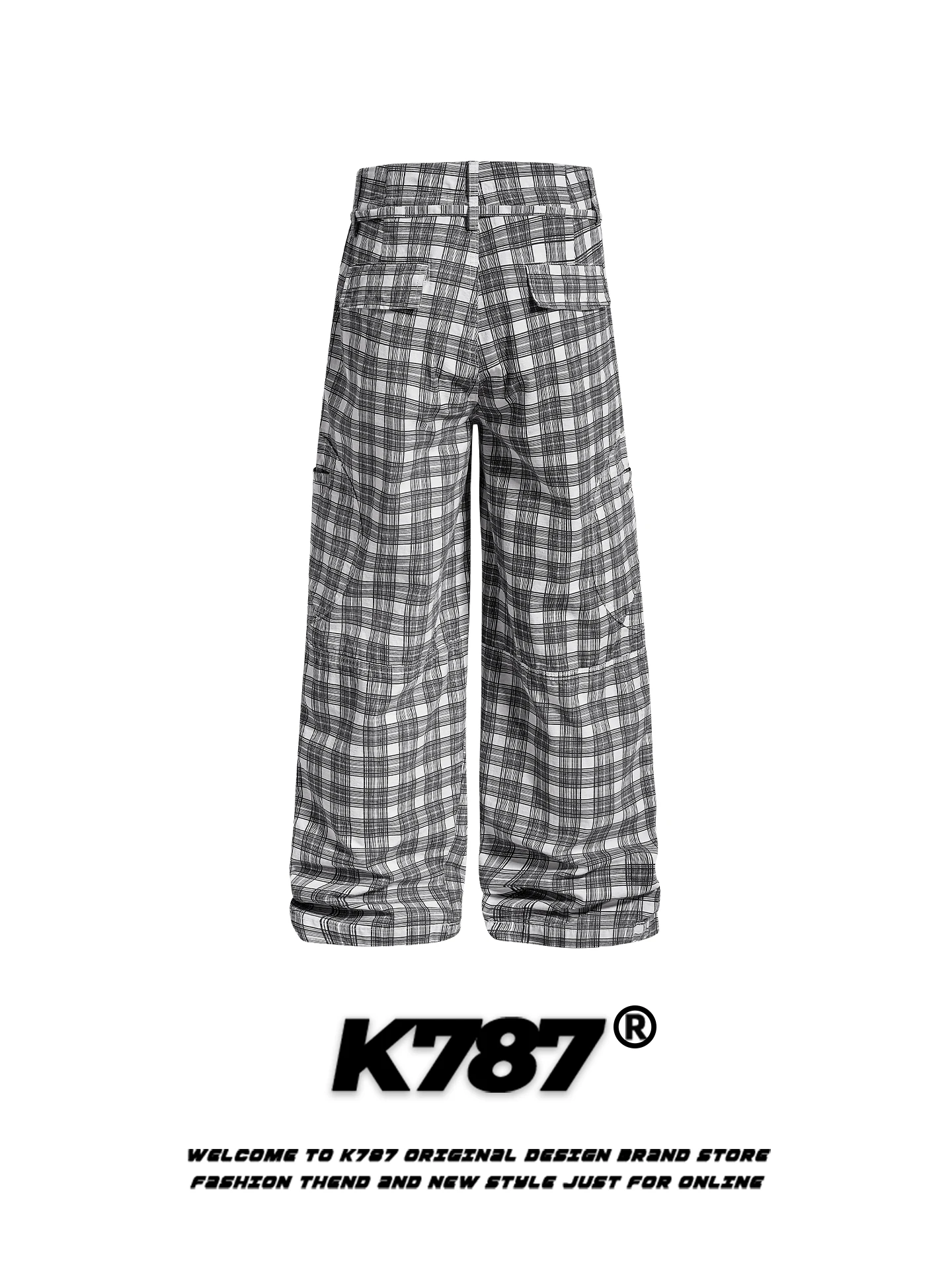 

K787 American Retro Plaid Workwear Loose Casual Pants Men's Straight Leg Floor-Length Wide Leg Long Pants Casual Sle