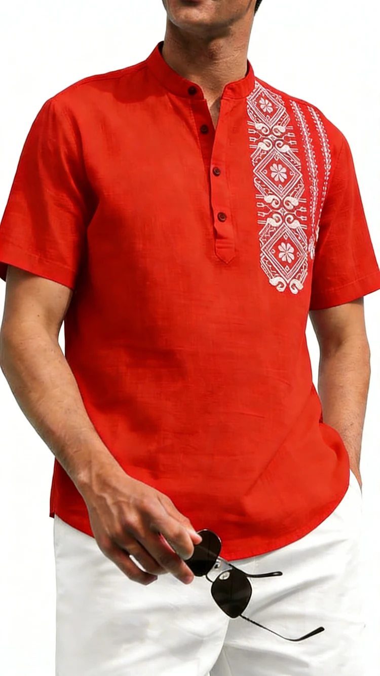 

2026 Men's printed linen short-sleeved shirt natural high-definition 3D printed shirt Hawaiian vacation party shirt quick-drying