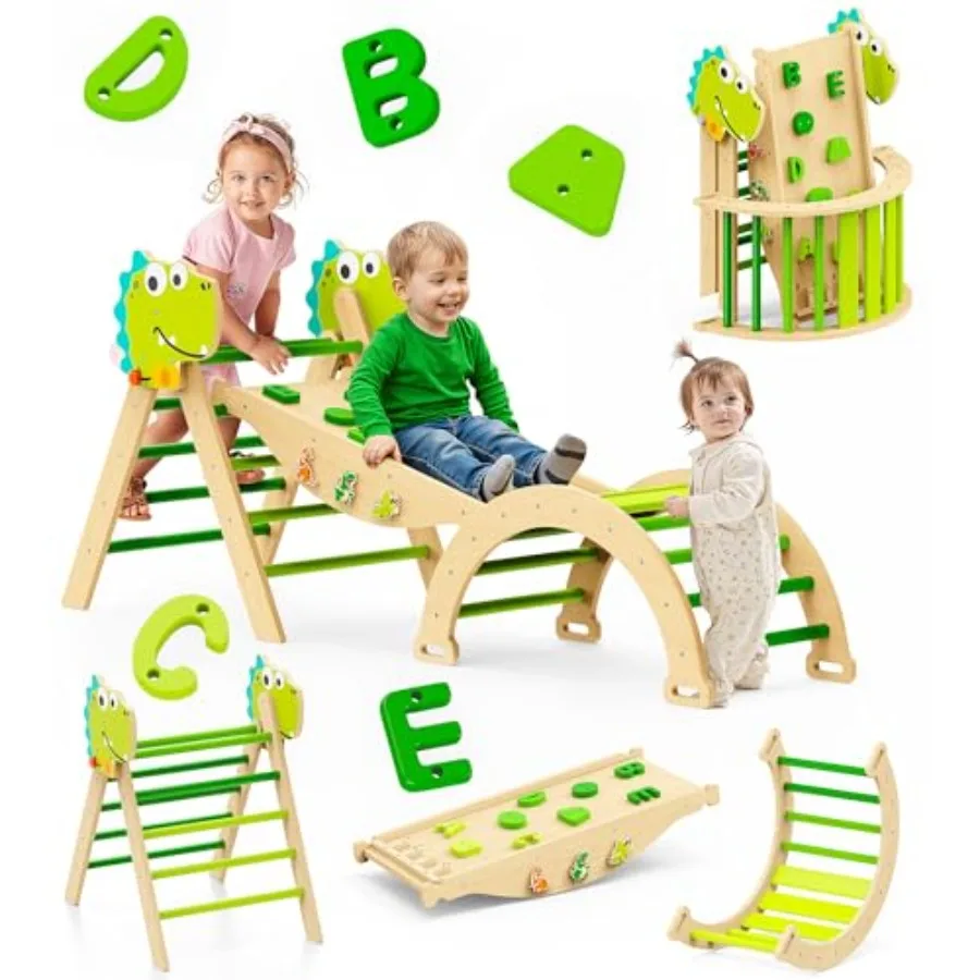 Philnas Pikler Triangle Set 11-w-1 Montessori Zestaw do wspinaczki dla maluchów, składana drewniana plac zabaw wewnętrzny, drapak f