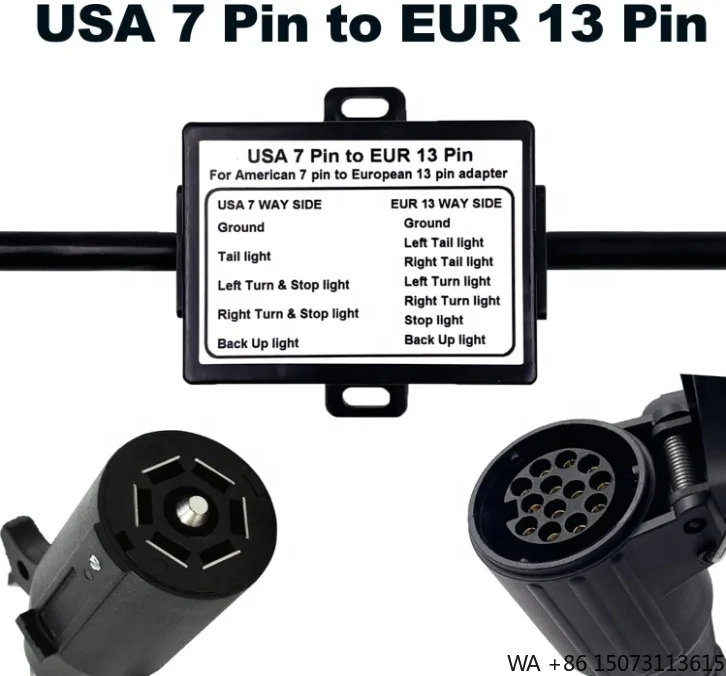 

Преобразователь света прицепа США с 7-полосным лезвием в европейский 13-контактный адаптер с круглой вилкой для прицепа RV