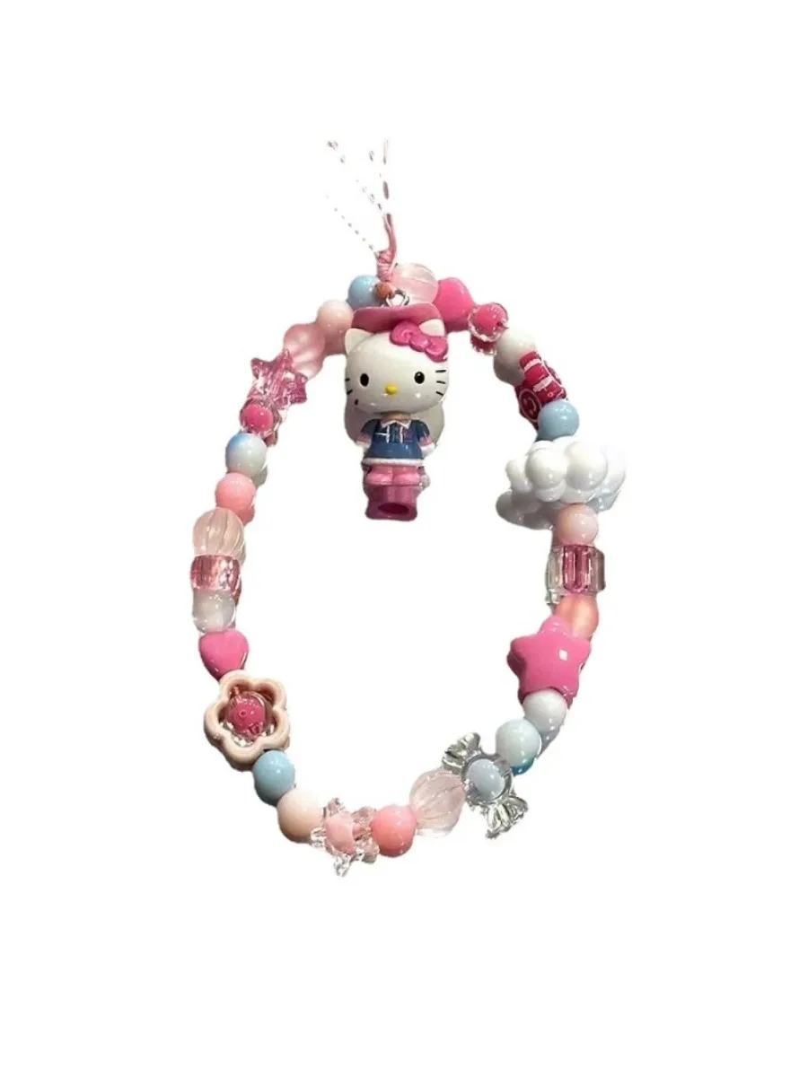 

Cute Love Angel Hello Kitty Beaded Phone Chain Girl Heart Decorated Hanging Chain Backpack Lanyard Y2K Phone Accessories