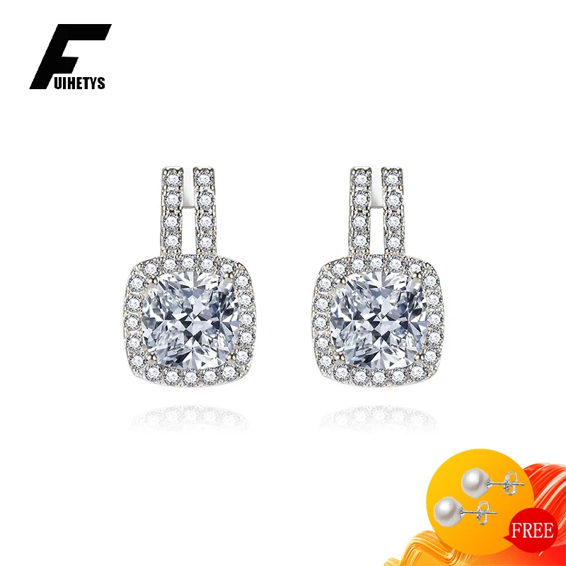 

FUIHETYS 925 Silver Jewelry Earrings with Zircon Gemstone Drop Earring Accessories for Women Wedding Party Gift Wholesale