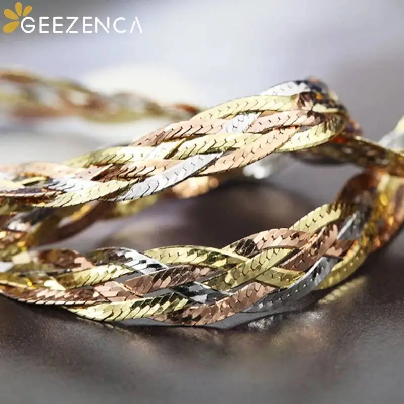 Italian Jewelry S925 Silver Women\'s Necklace Three Color Woven Choker Necklaces 40cm 45cm Chic Sparkling Trendy Party Gift