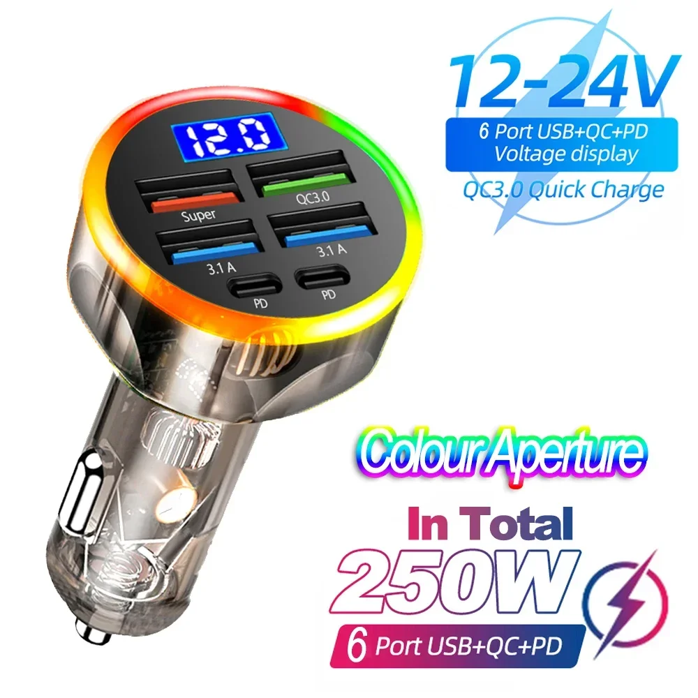 200W Car Charger Fast Charging PD QC3.0 USB C Mobile Phone Car Charger Cigarette Lighter Adapter Fast Charger for IPhone Samsung