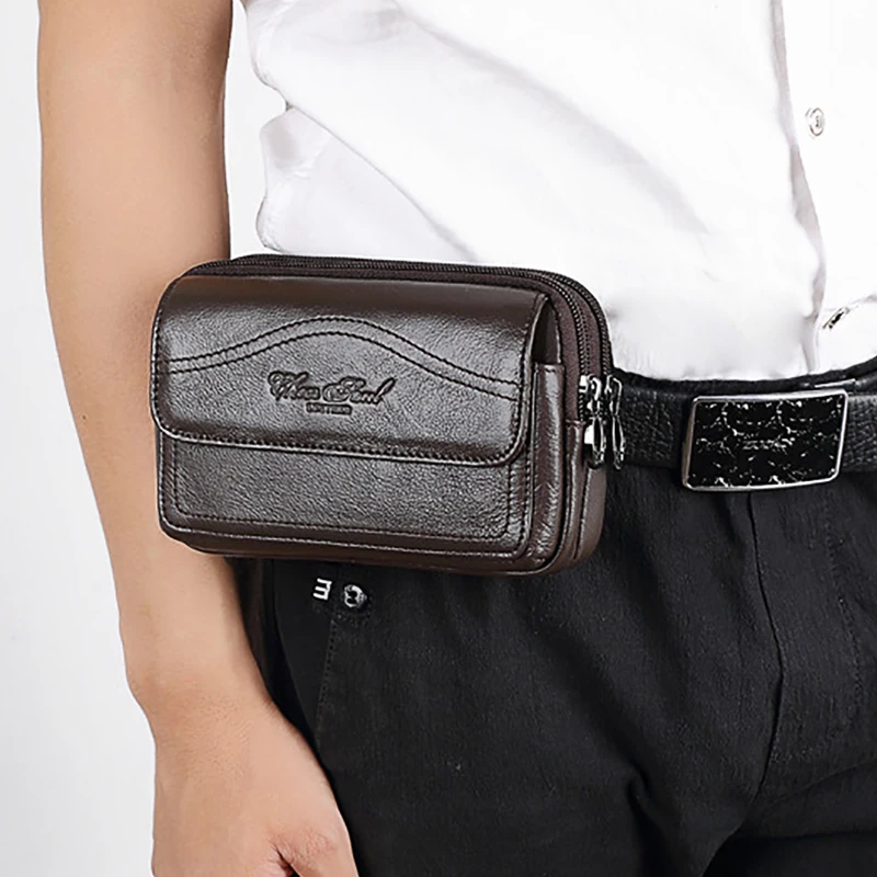 Hot Sale Men Genuine Leather Wallet Waist Pack Belt Bags Organizer Purse Mobile Phone Case Belt Clutch Money Fanny Bag Wallets