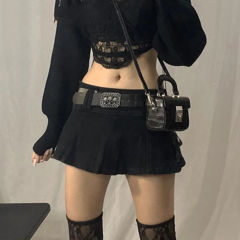 

Goth Pastel Micro Skirts Low Rise Black ​Pocket Patchwork A-Line Skirt Aesthetic Outfit Vintage Harajuku Streetwear Style y2k