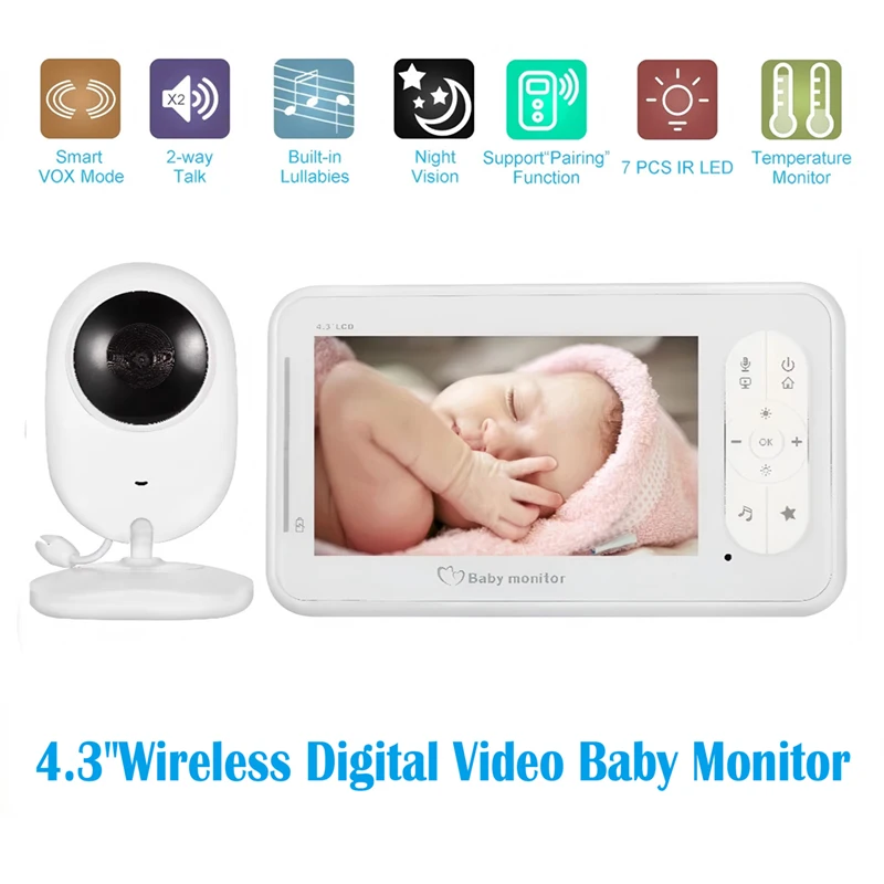 

Portable Wireless Digital Audio Video Baby MonitorMusic IR 24h Camera Intercom Babysitter 4.3inch LCD Radio Nanny