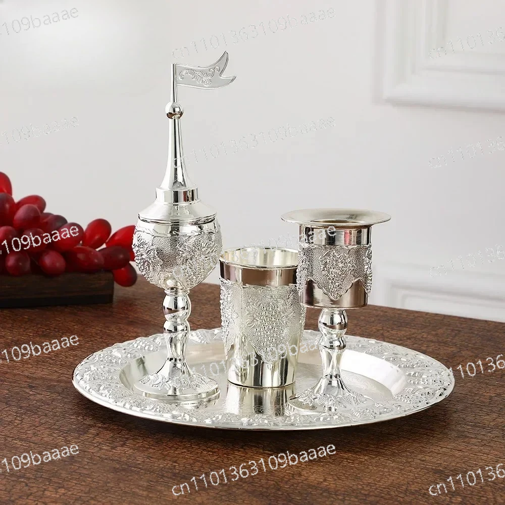 

Набор из 4 предметов: высокая чаша для напитков, поднос, подсвечник, коробка для специй, подходит для окончания субботы