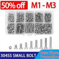 M1 M1.2 M1.4 M1.6 M2.5 M3 304 Stainless Steel Machine Screw Phillips Round Head Cross Metric Small Bolt Box Set Assortment Kit