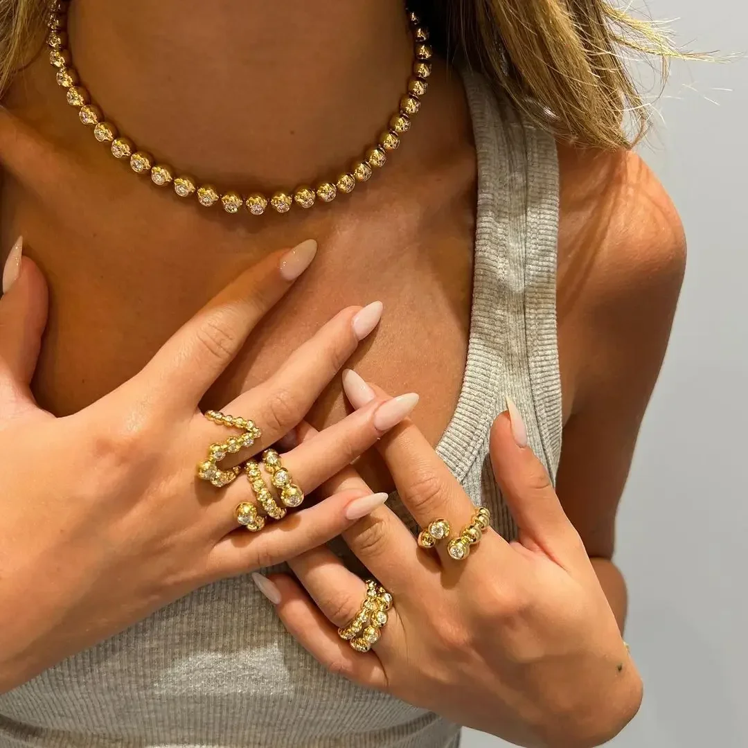 Geometric Round Beaded CZ Jewelry 5A Cubic Zirconia Tennis Necklace 2024 New Bracelet Necklace Set