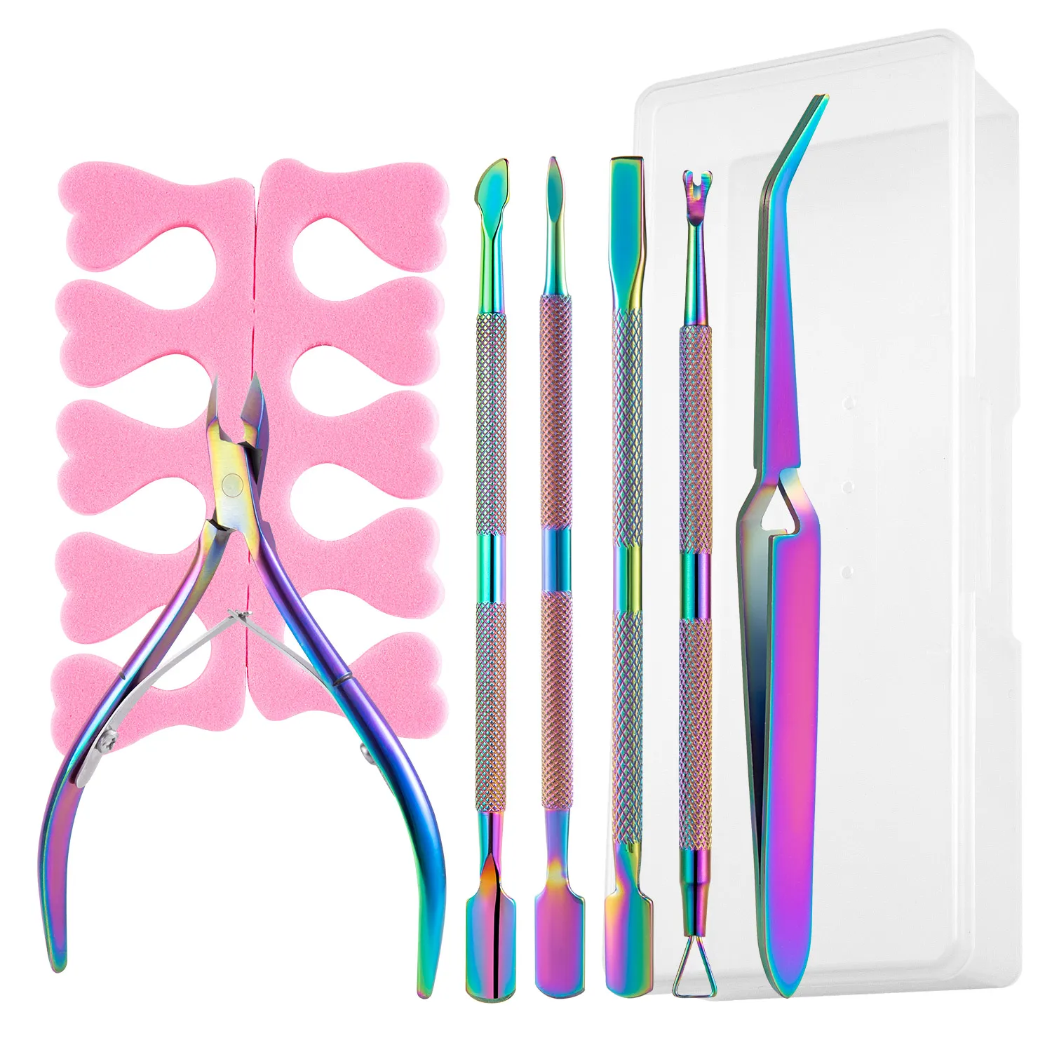 8-teiliges Maniküre-Set, Nagelkunst-Peeling-Werkzeug-Set mit Nagelhautschieber, Zange für den Heimgebrauch im Salon, langlebiger Edelstahl