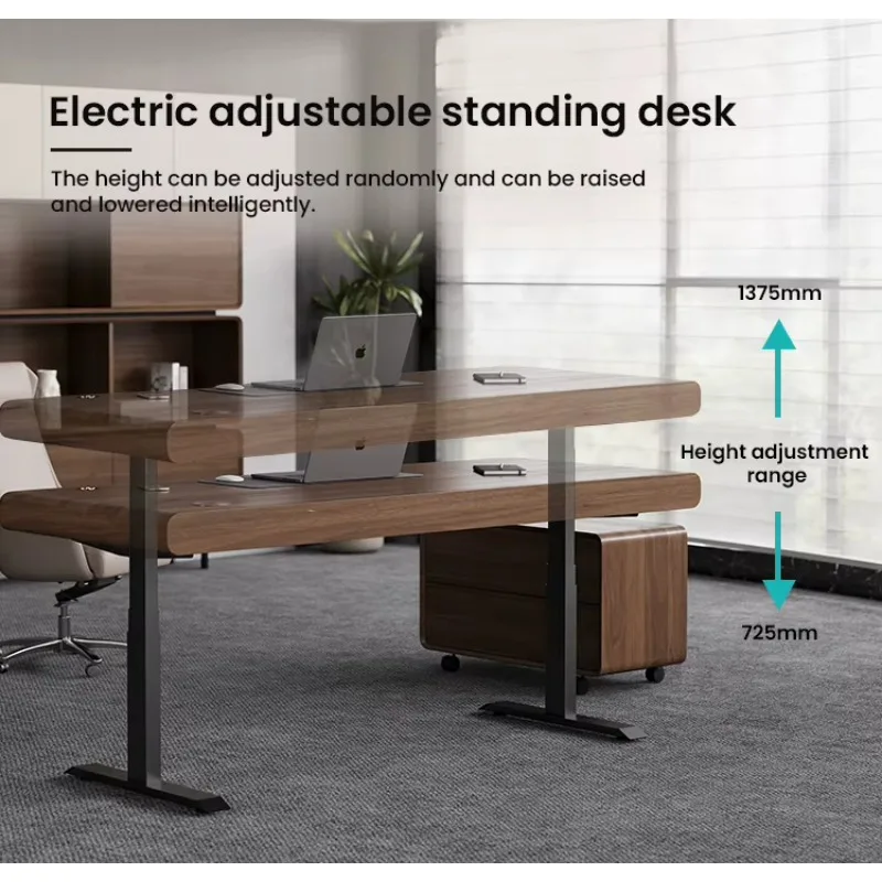 Luxury Walnut Electric Standing Desk Solid Wood Texture Sit Stand Office Table Dual Motor Ergonomic Workstation for Executive