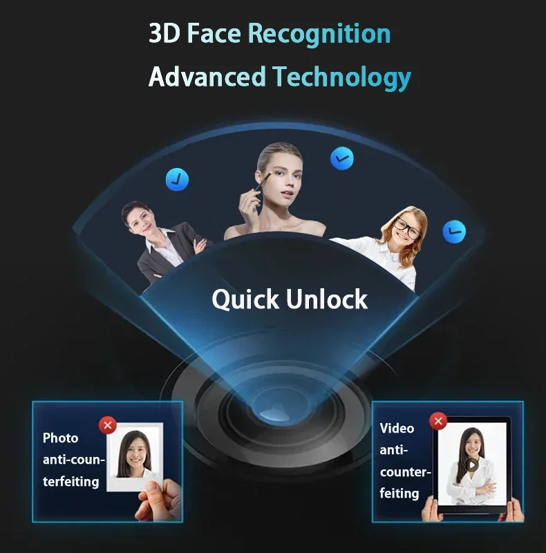 Fechadura inteligente com reconhecimento facial 3D, totalmente automática, aplicativo WiFi, impressão digital, sem chave, fechadura inteligente para porta de casa com câmera, chamada de vídeo