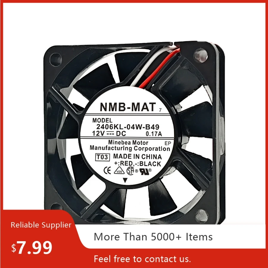 لمروحة NMB 2406KL-04W-B49 6015 - 12 فولت 0.17 أمبير، محمل كروي مزدوج 60 × 60 × 15 مم 4500 دورة في الدقيقة مروحة محورية