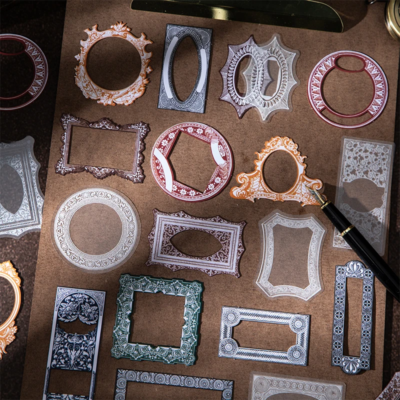 Journal GO-Paquete de pegatinas con marco de los sueños antiguos, pegatinas de Material doble para álbum de recortes, Collage, diario basura, decoración de álbum de fotos, 20 piezas