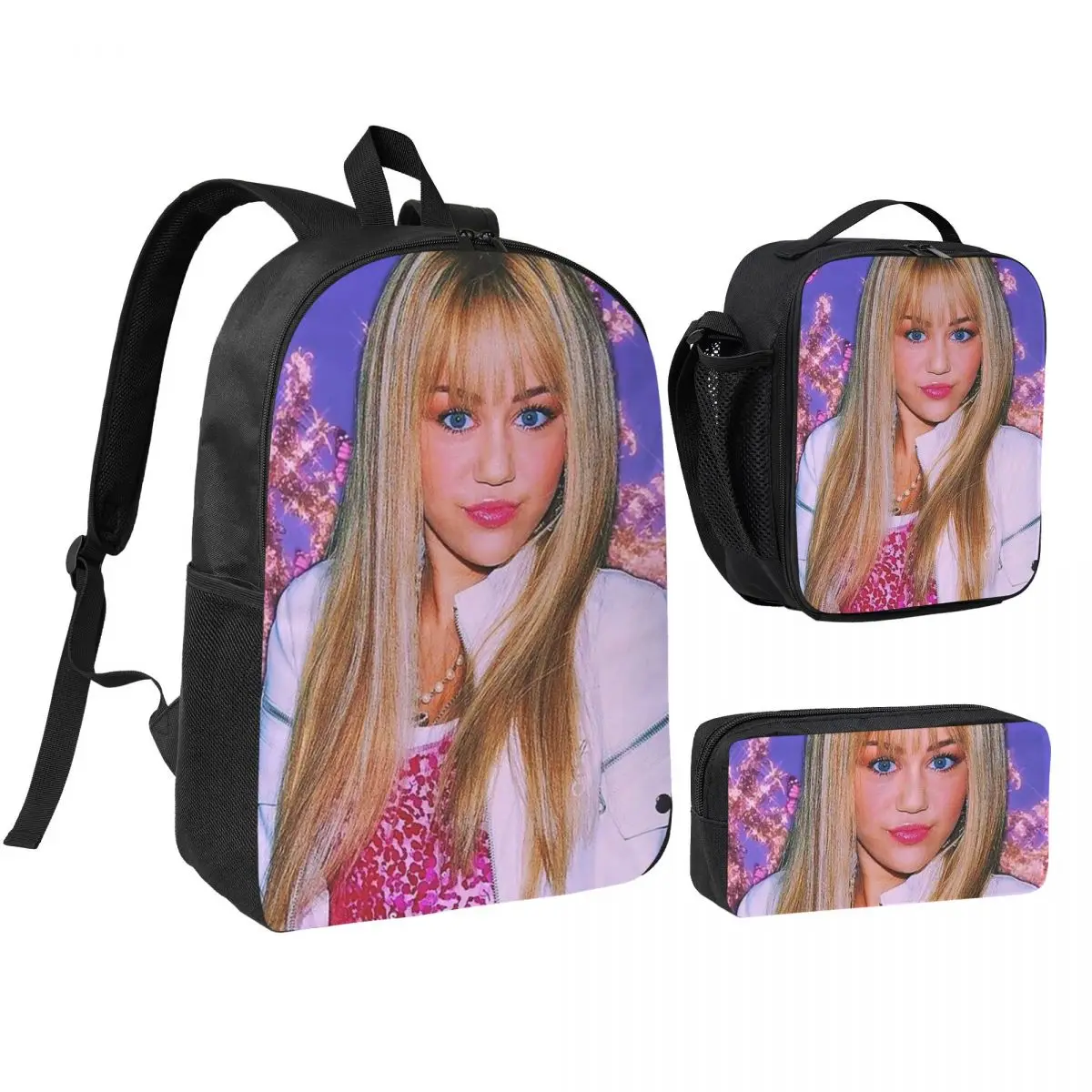 

Hannah Montana Backpack Student Boys Girls BookBag School Bag Laptop Shoulder Bags 3ps Insulated Lunch Bag Pencil Case
