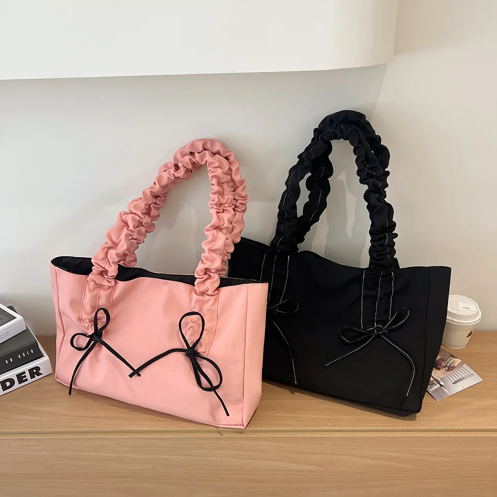 Plisowane torby na ramię dla kobiet Ruched Crossbody Bags with Bow Trendy Nylon Messenger Shoulder Bag Y2K Travel Causal Handbags Purses