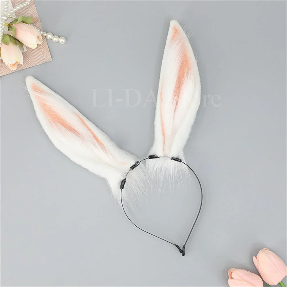 2Pcs/set Rabbit Ears Headband Tail Furry Cosplay Props Cute Plush Animal Ears Headgear Fur Animal Rabbit Tail Anime Costume