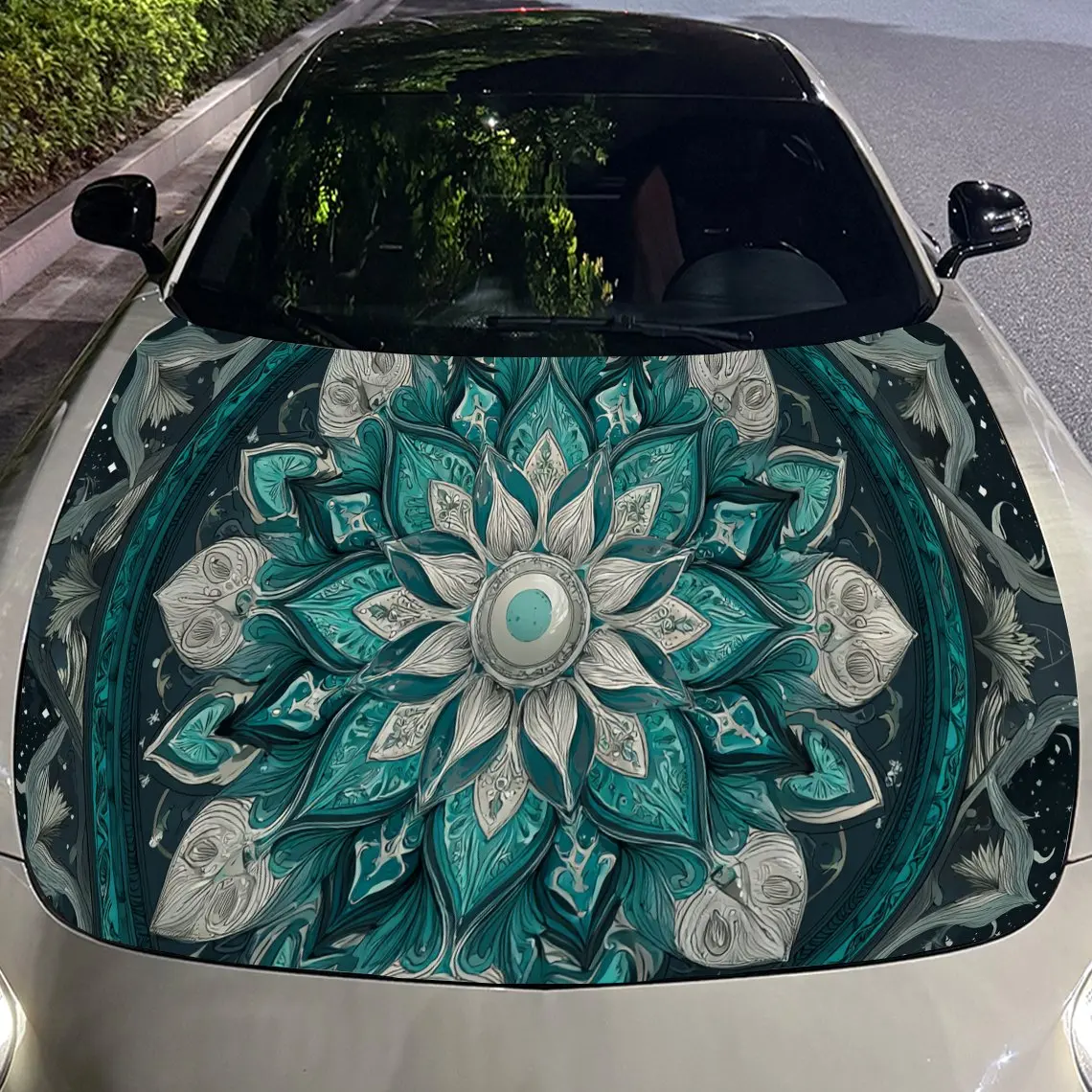 Peacock Feather Color Scheme with Mandala Elements Car Hood Vinyl Stickers Car Surface Protection Decal Car Decoration Cover Vin view 4