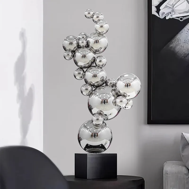 

Large Floor Standing Stainless Steel Spherical Sculpture, Stacked Combination Ball Niche Model, Living Room Decoration Ornaments