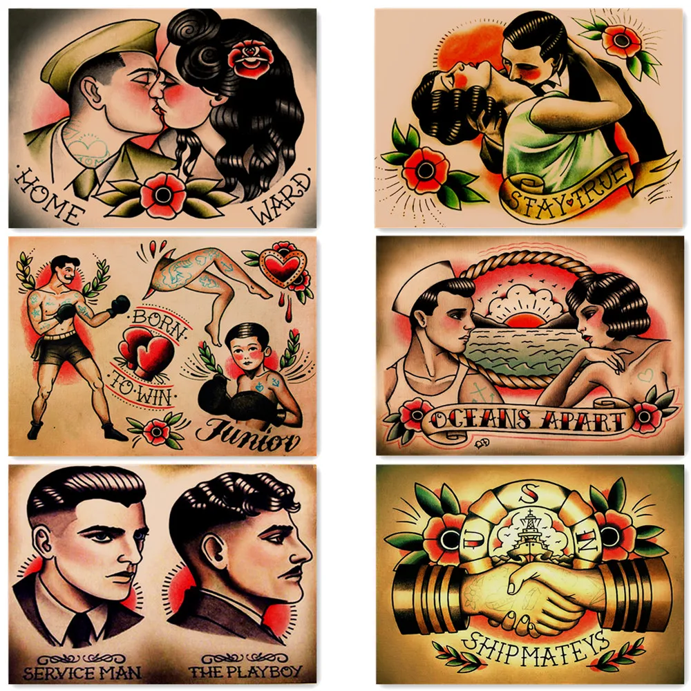 

6 pcs Vintage Tattoo Art Posters for Wall - Creative Singer Star Movie Wall Art Stickers Nostalgic Prints Painting Home Decor 1