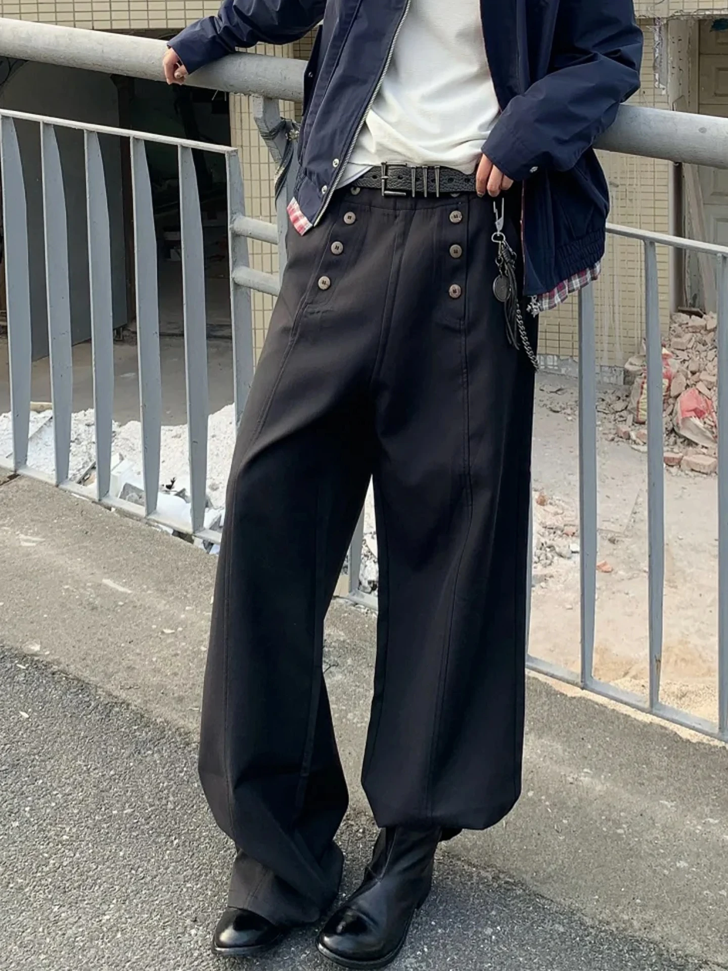 

Double-Breasted Retro Wide Leg Men's Pants Casual Straight American Sle High-End Feeling Leisure Suit Trousers for Teens