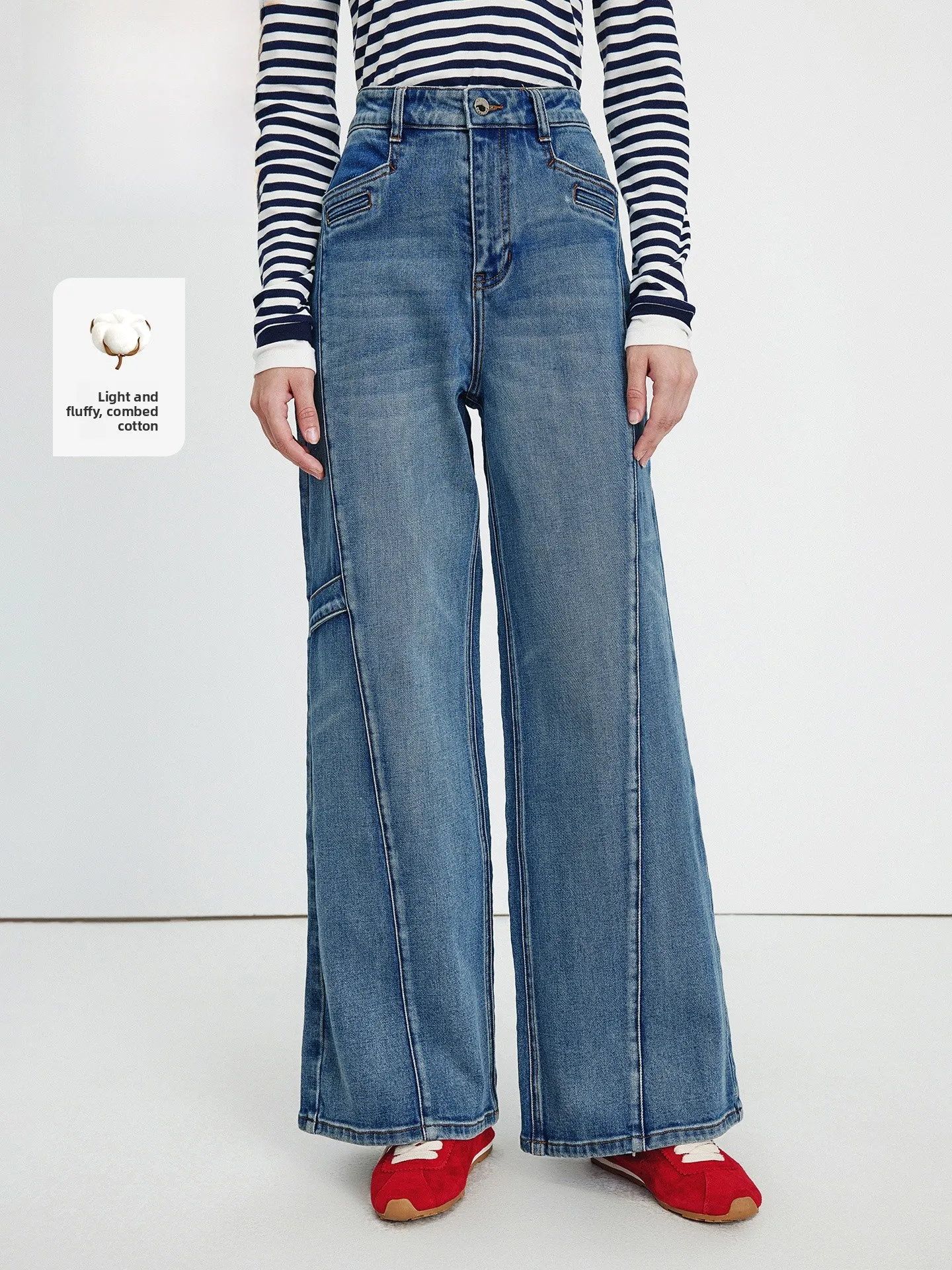 

Navigare Loose Wide Leg Jeans Women's Elastic Denim Long Pants Casual Sle l Waist Blue Jeans Cotton Polyester Spandex