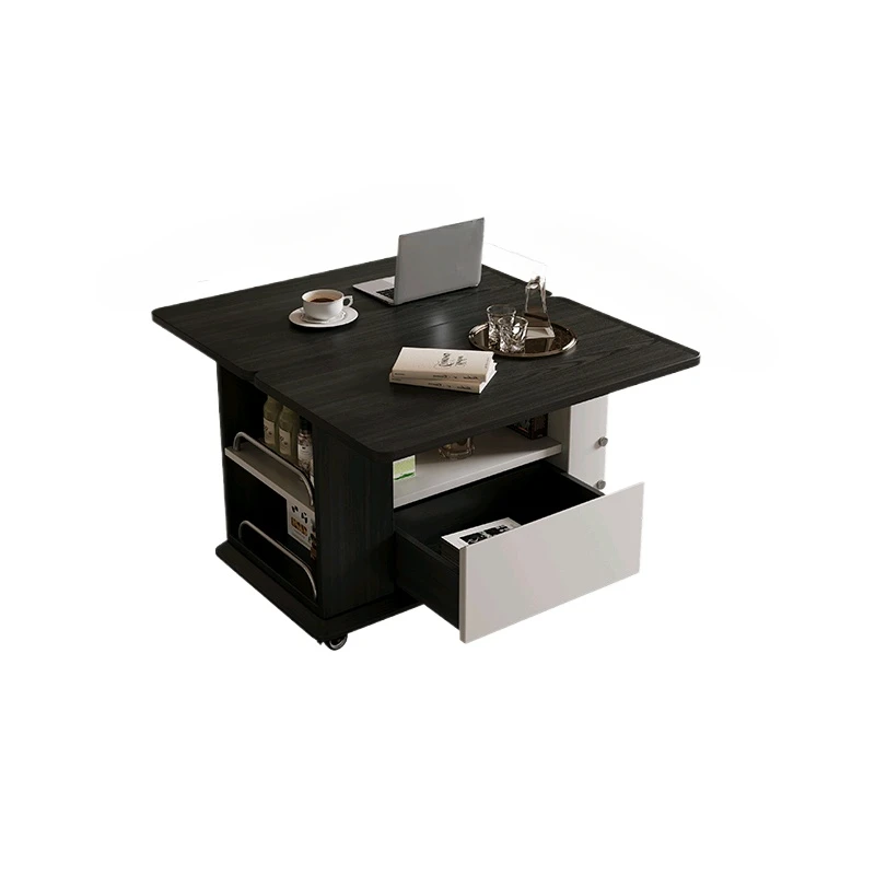 

Sliding edge table removable storage small apartment simple modern black mobile coffee table trolley