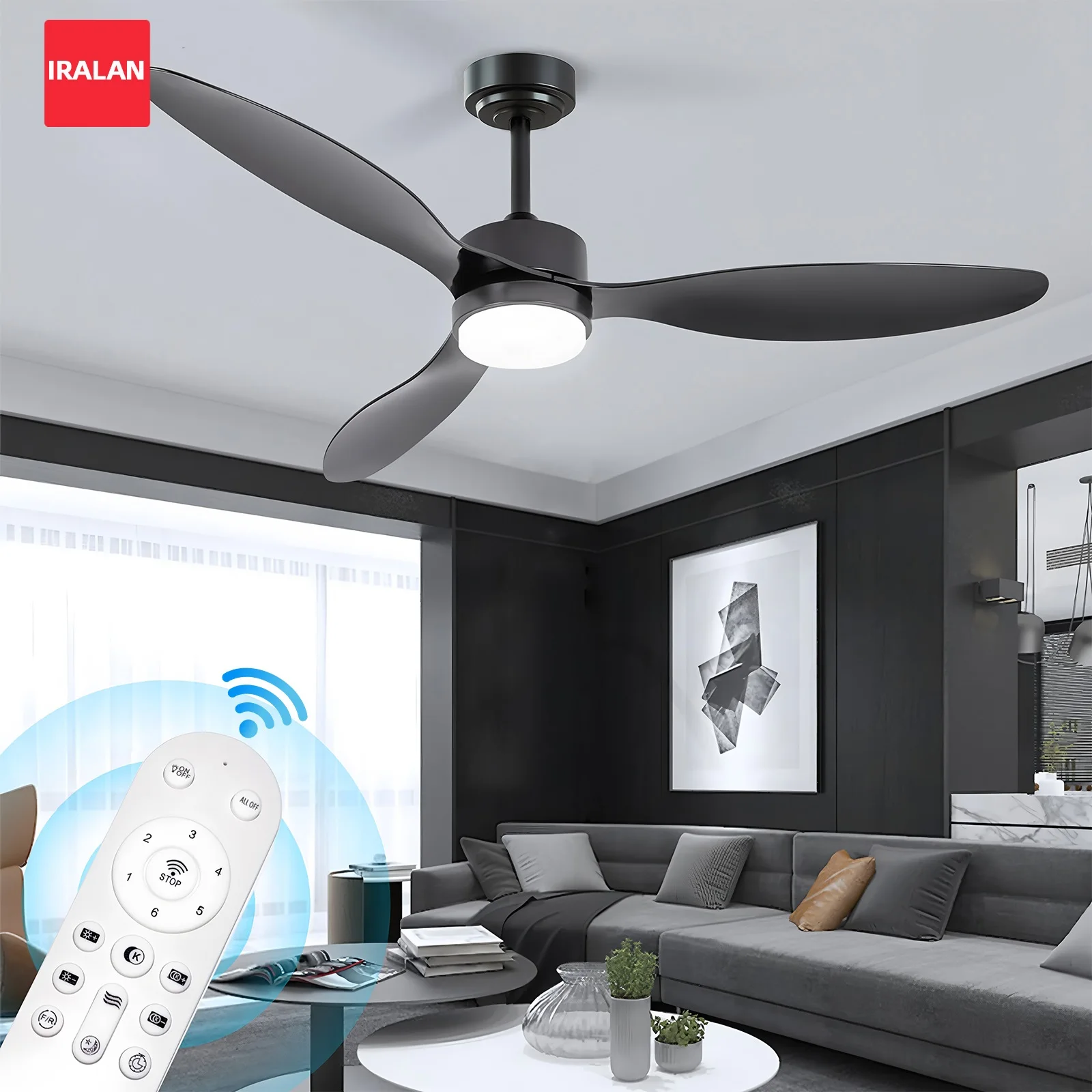 Large Ceiling Fan Lamp Home Intelligent Remote Control Dimming 6-speed Ceiling Fan with LED Lighting Three-blade Cooling Fan
