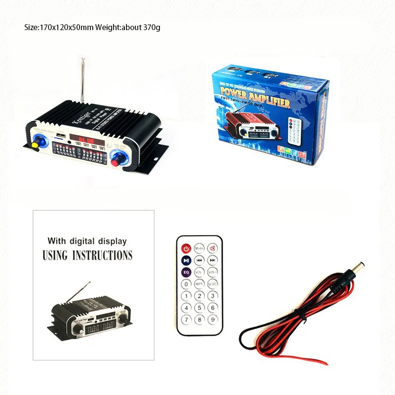 Kentiger-車と家庭用のリモコン付きHi-Fiステレオオーディオアンプ,Bluetooth,tf,USB,dc,12v, hy-v6