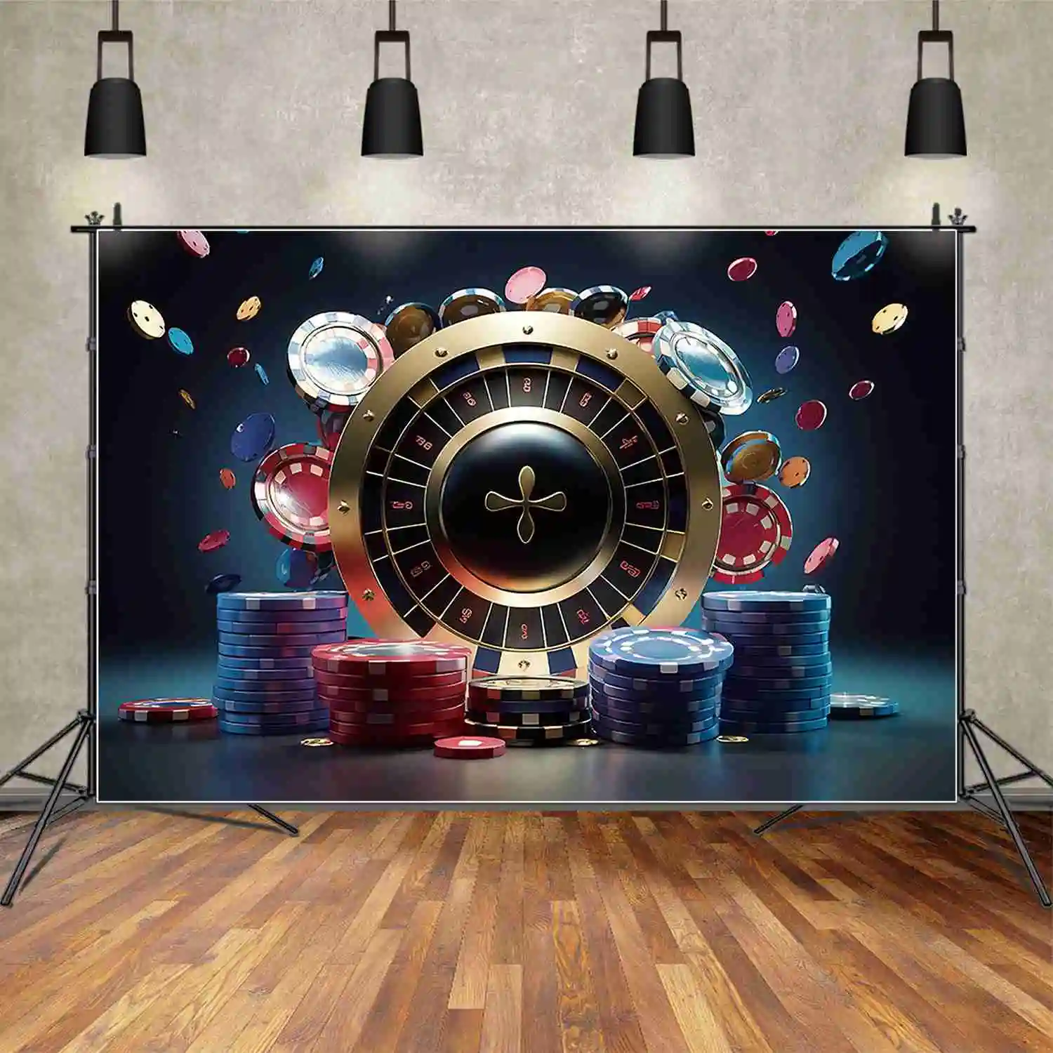 MOON.QG Casino Coin Birthday Backgrounds Men Blue Wall Banner Poster Holiday Backdrop Custom Party Decoration Photocall Props