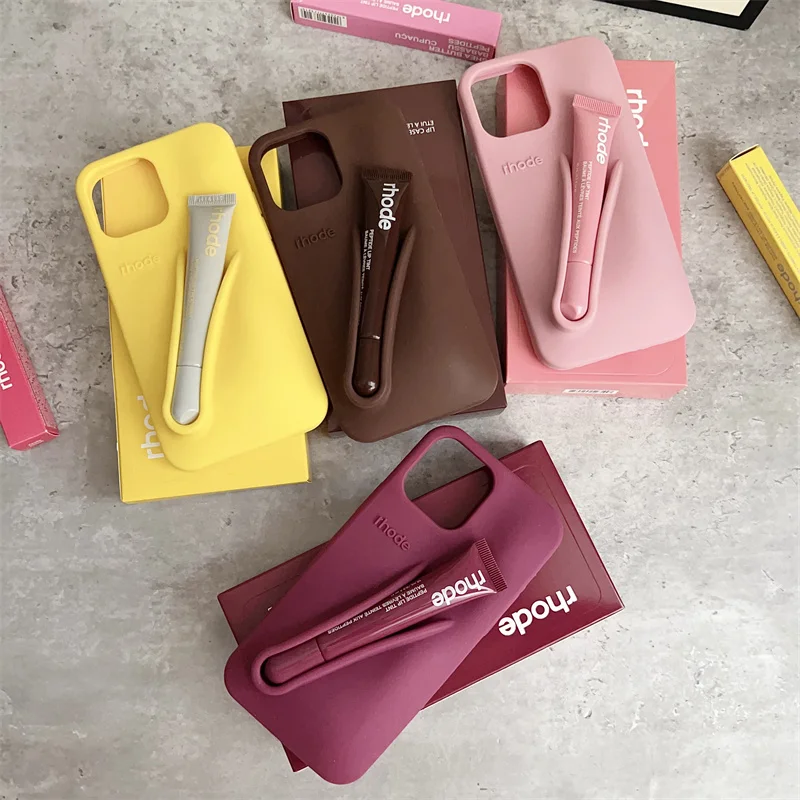 حافظة هاتف صيفية محدودة لهاتف آيفون 17 16 15 14 13 12 11 Pro Max Plus 16E حامل ملمع شفاه هوائي من السيليكون غير اللامع مع صندوق