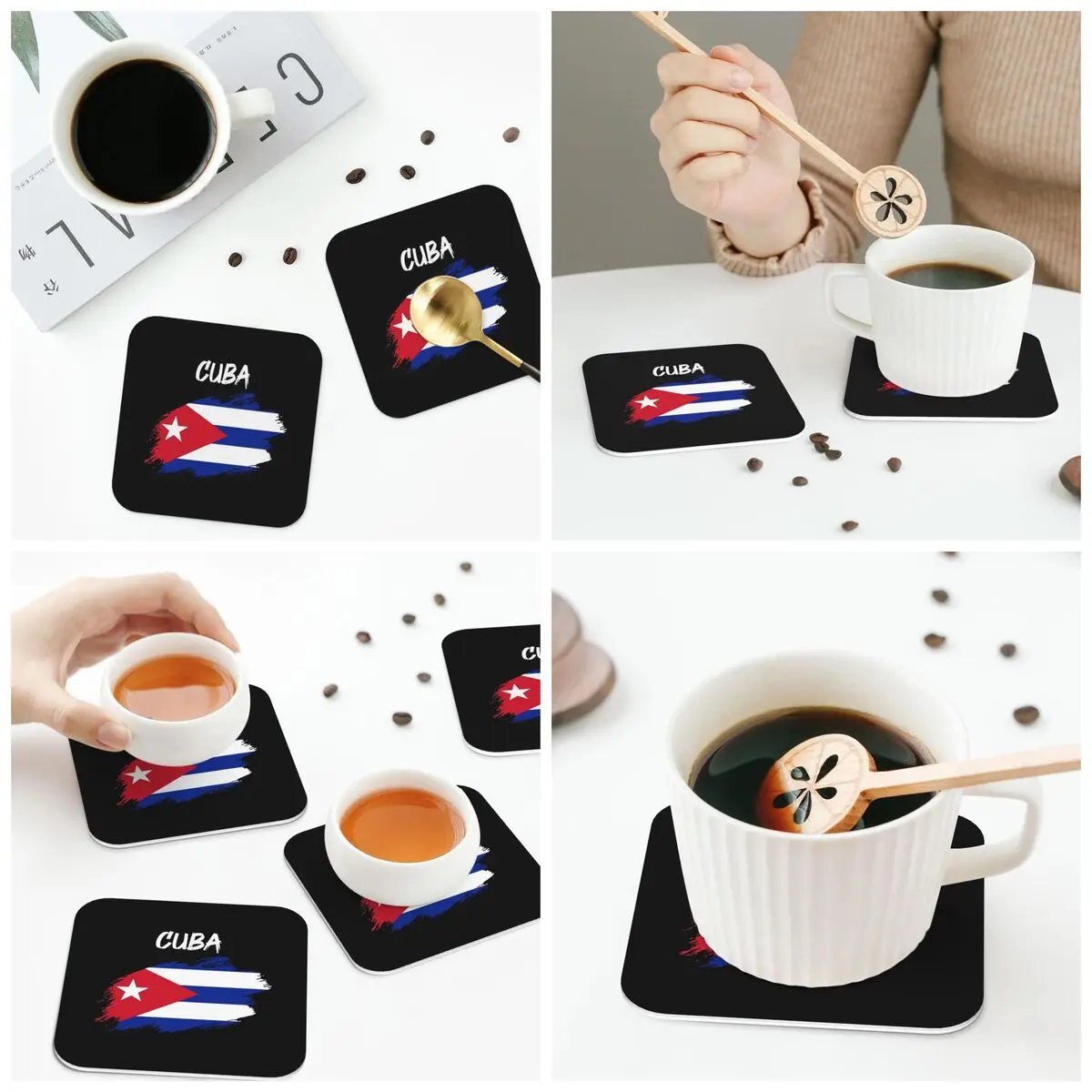 Cuba Cuban Flag Flag Coasters Kitchen Placemats Waterproof Insulation Cup Coffee Mats For Decor Home Tableware Pads Set of 4