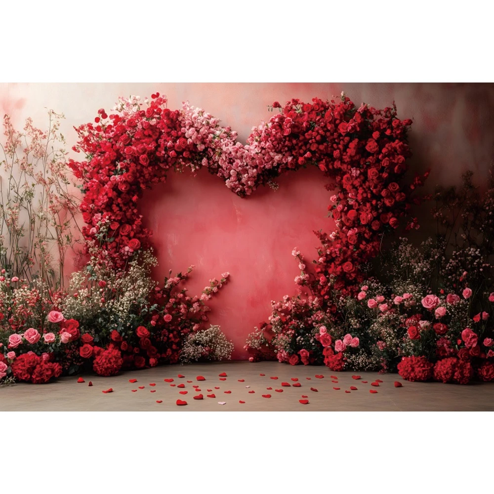 Valentine's Day Flower Backdrop February 14 Valentine Red Rose Love Heart Wedding Party Couple Portrait Photography Background