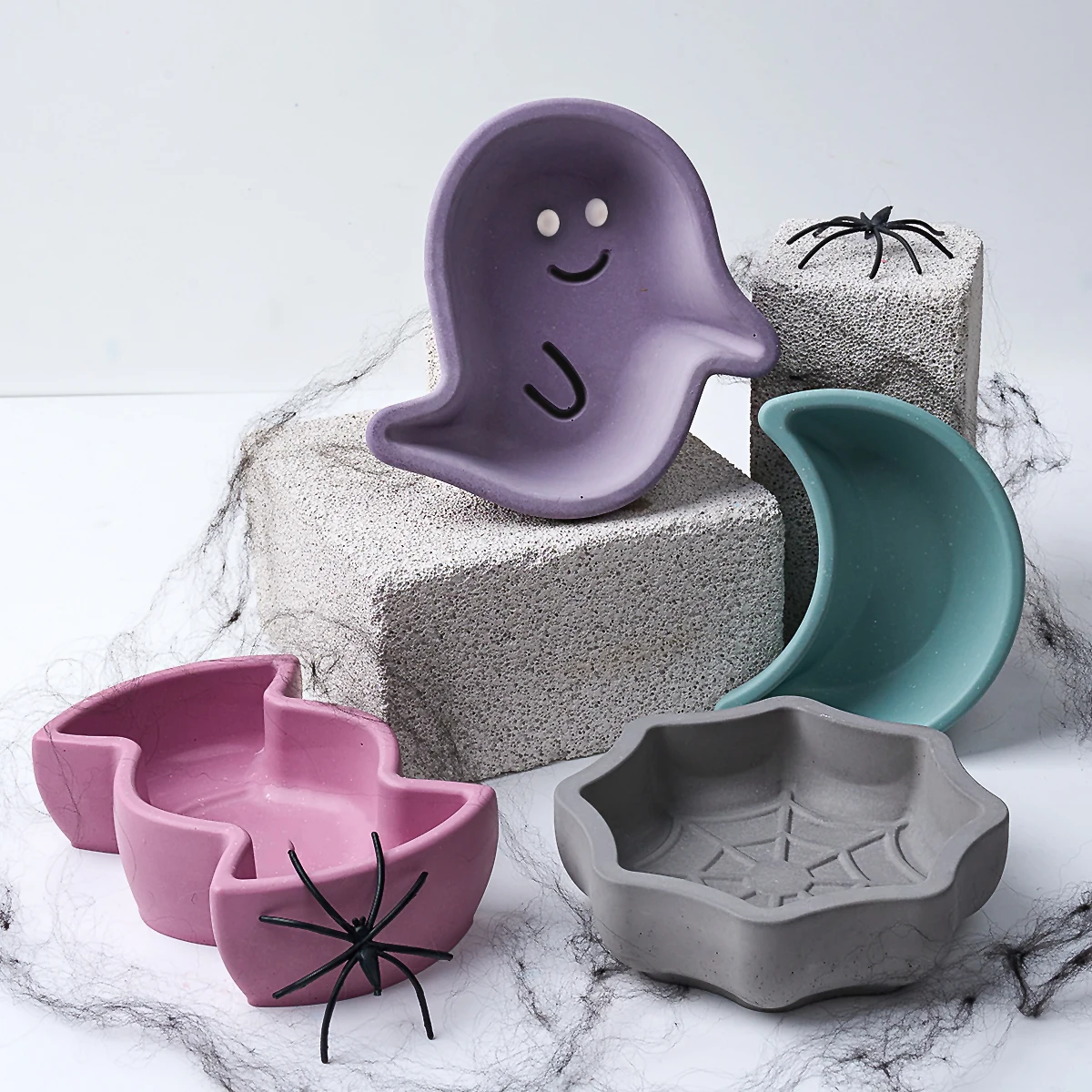 DIY Halloween Jar Silicone Mold Handmade Cute Ghost Spider Web Storage Box Plaster Casting Resin Mold Festival Party Craft Gifts