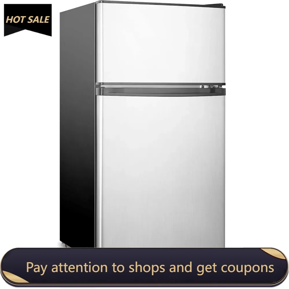 

Mini Fridge With Freezer,3.2 Cu.Ft Compact Refrigerator,Mini Refrigerator With 2 Doors For Bedroom,Office,Kitchen,Dorm(sliver)