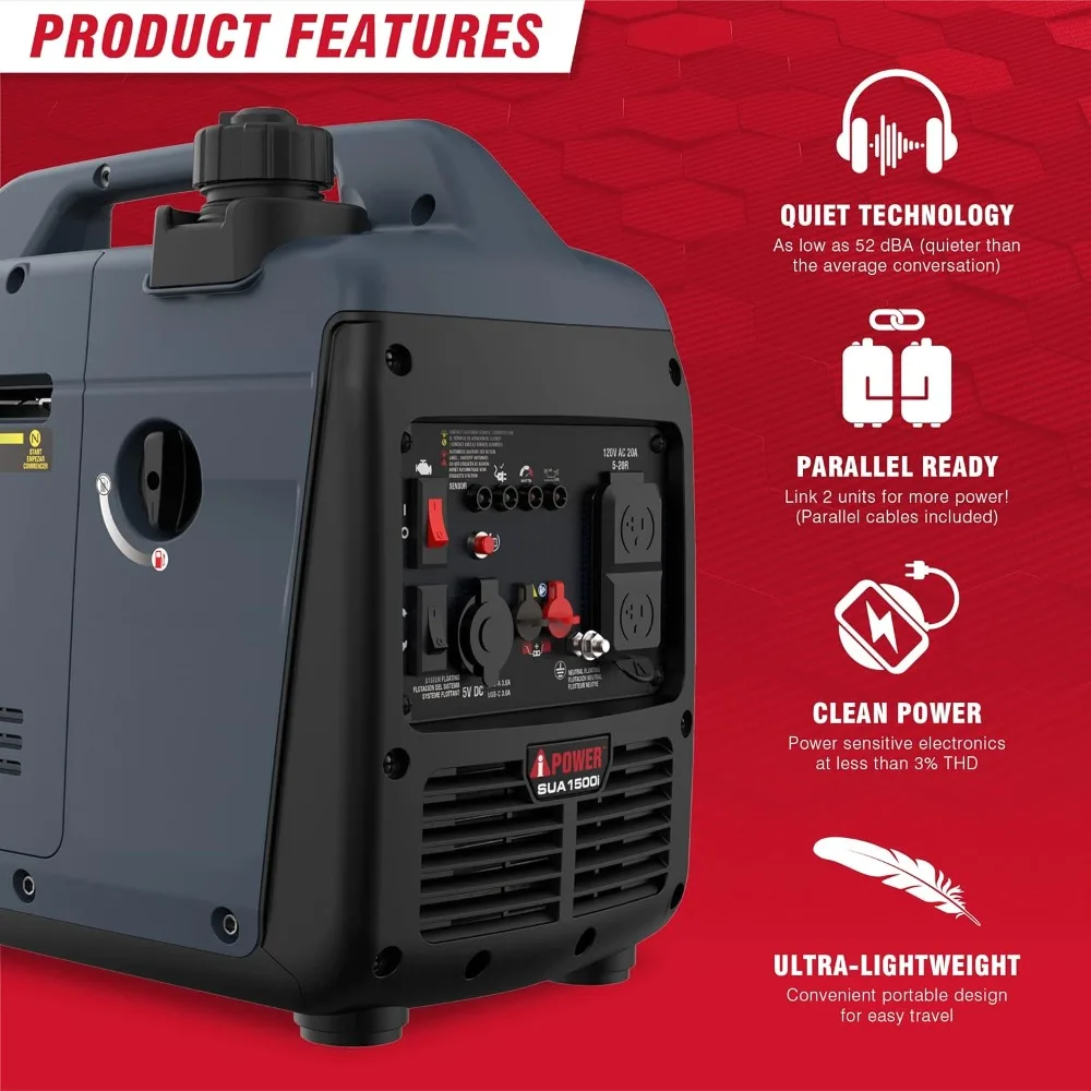 Portable inverter generator, 1500W ultra quiet, portable and lightweight, suitable for home backup