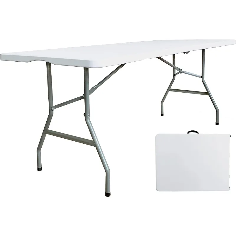 

6 Foot Folding Table 6ft Portable Plastic Picnic Tables with Handle, Fold in Half Heavy Duty Utility Foldable Desk