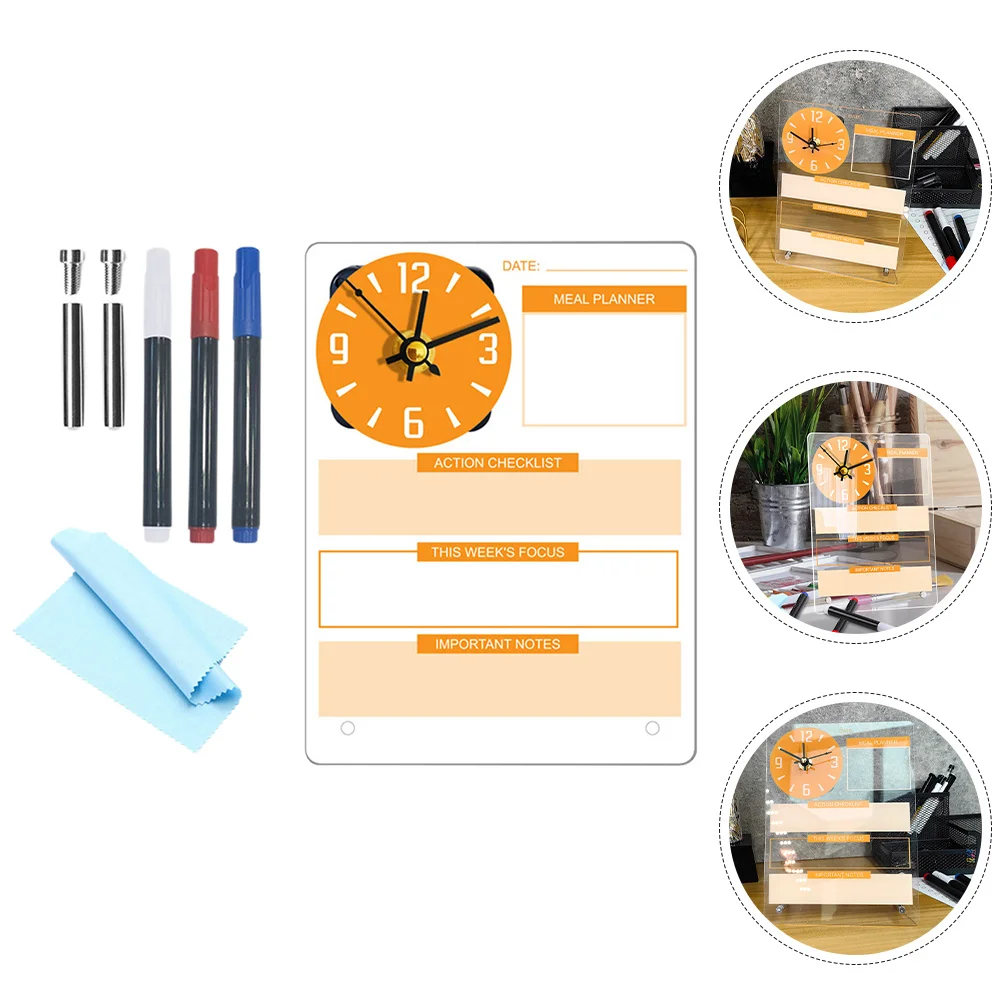 

1Set Acrylic Erase Board Desktop Memo Board with Clock No Tabletop Whiteboard for Office Home Study