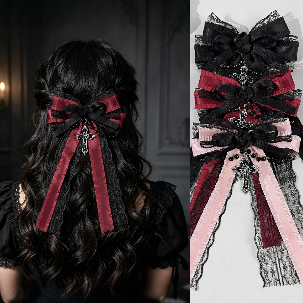20-pezzi-di-fermagli-per-capelli-con-fiocco-in-pizzo-scuro-e-perle-stile-gotico-lolita-fermagli-a-croce-rossa-e-nera-accessori-per-capelli-per-donne-e-ragazze-vendita-all'ingrosso