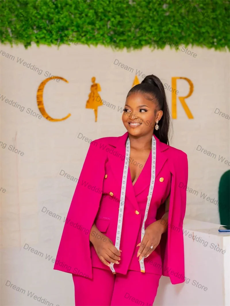 Pink Wrap Women Suit Set 2 Pcs Blazer Pants Trousers Split Sleeves Autumn Formal Office Lady Jacket Customized Wedding Coat