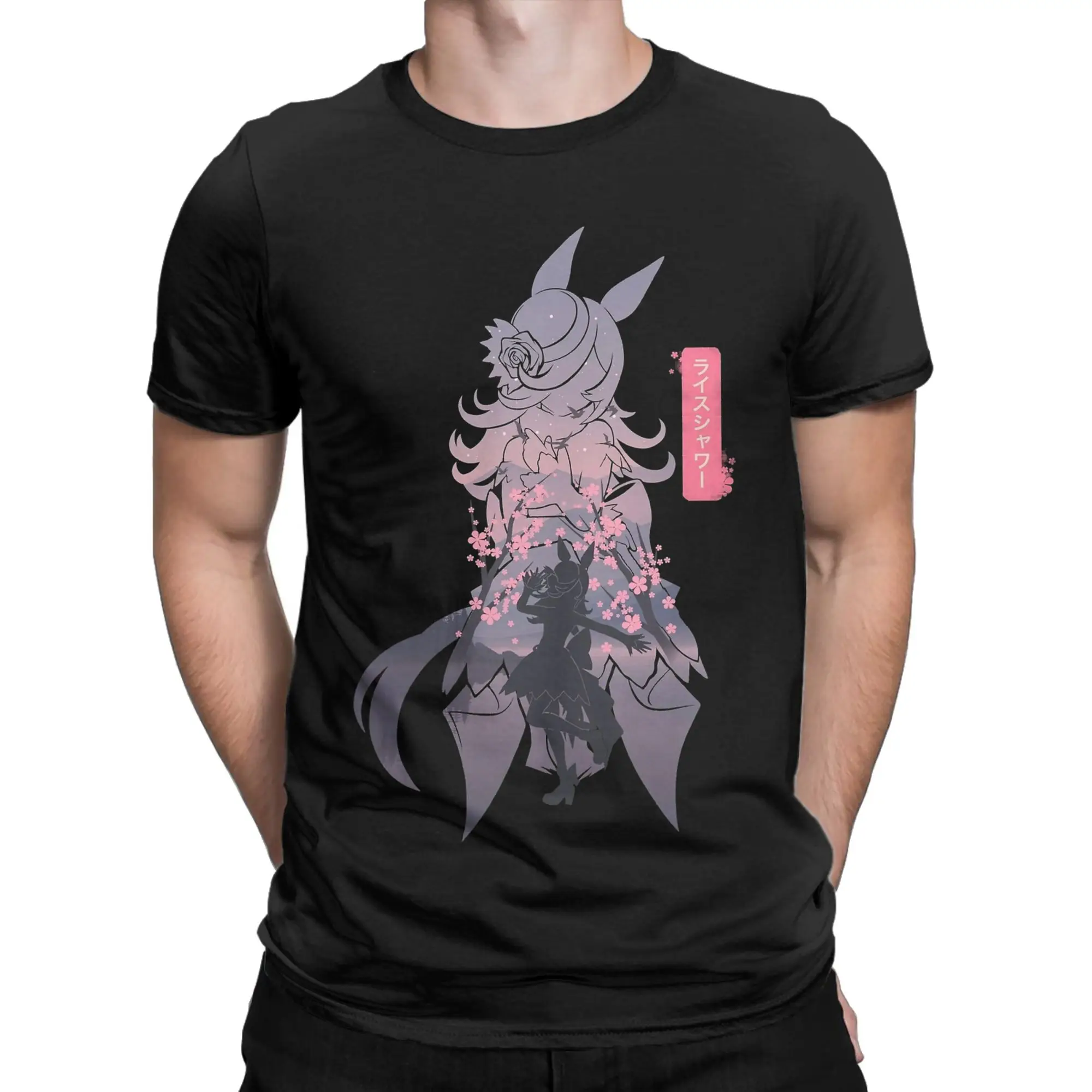 Rice Shower Uma Musume Anime T Shirts Men's  Cotton Leisure T-Shirt Crew Neck  Tee Shirt Short Sleeve Clothes Gift Idea