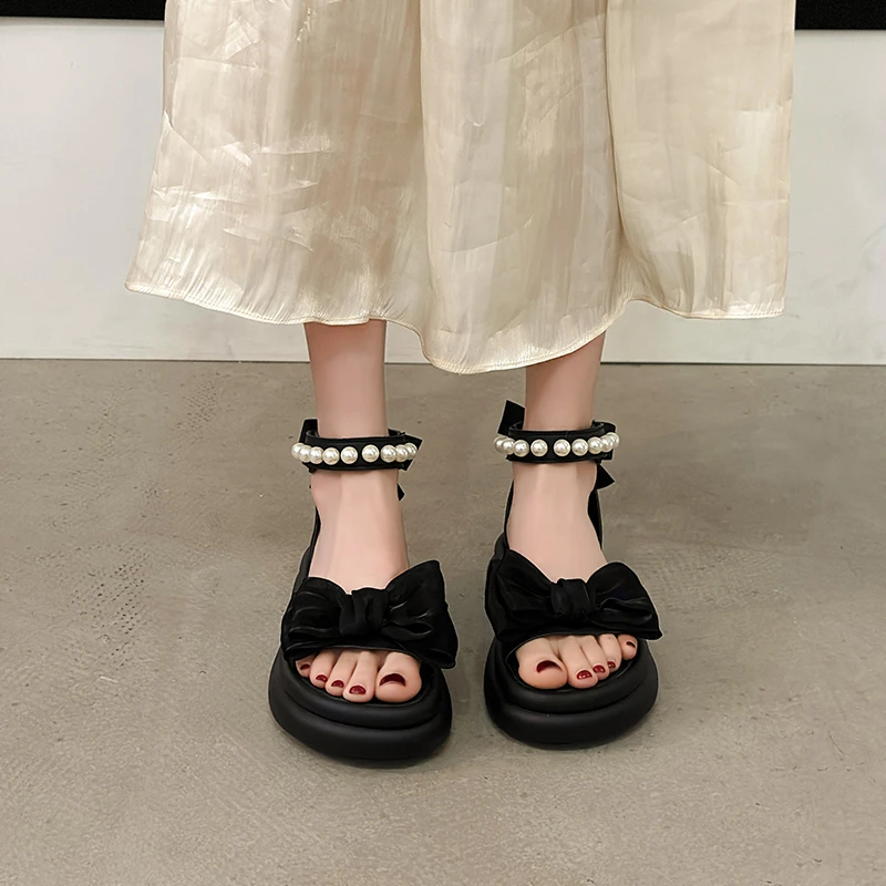 

High-heel Open-toe Shoes with Beaded Waterproof Platform, Stylish, Versatile, Comfortable and Slip-resistant Women's Sandals