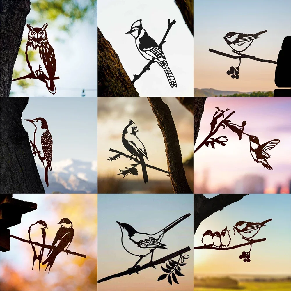 

Silhouette Of Owl Hummingbird Woodpecker Robin Birds Family Shape Decorative Objects Garden Home Woods Decoration Pastoral Decor