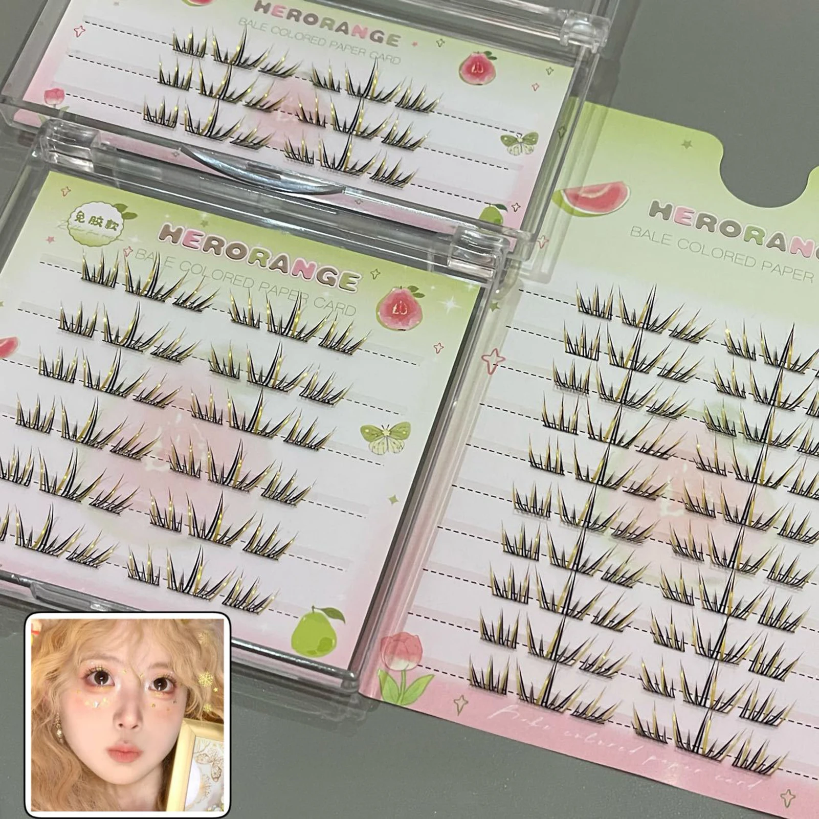 Pestañas postizas amarillas degradadas coloridas, volumen Natural, extensión de pestañas navideñas rizadas, puesta en escena, maquillaje de fotografía