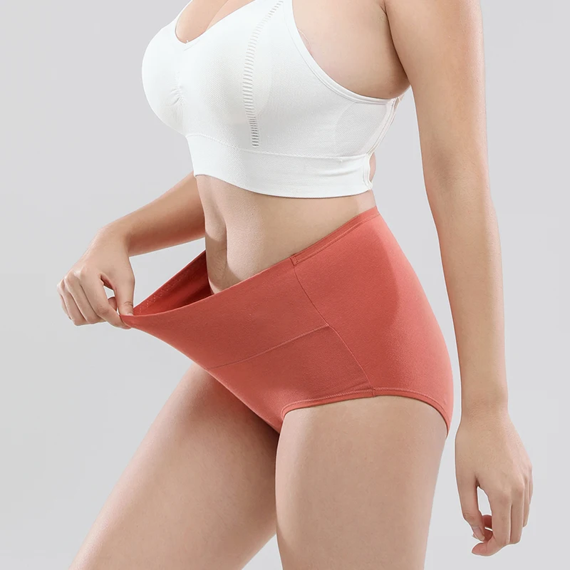 Plus Size 4Pcs Women\'s Cotton Panties High Waist Body Shaper Underwear Breathable Underpants Ladies Briefs Solid Female Lingerie