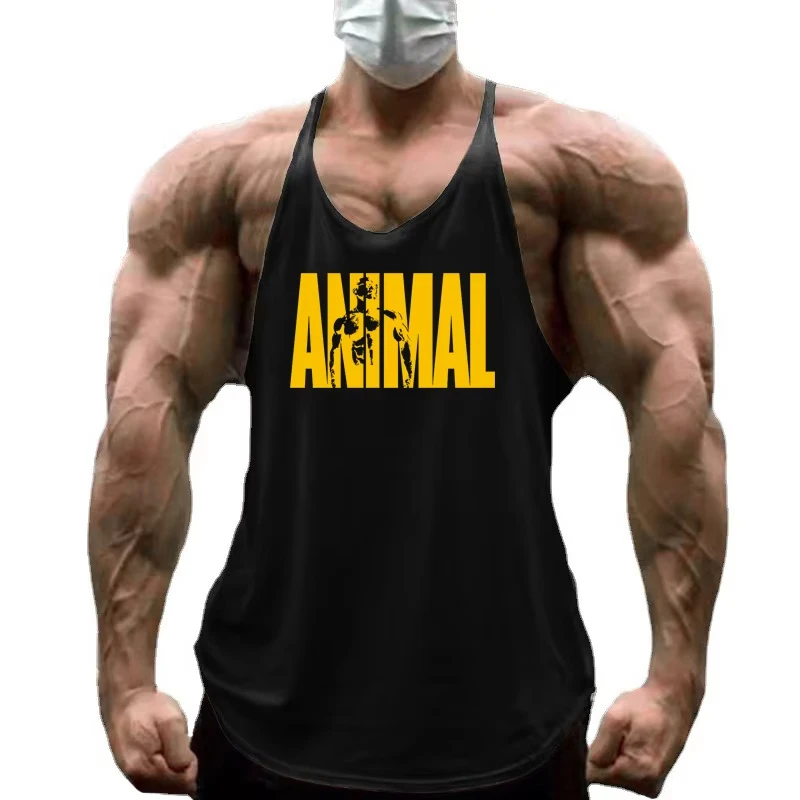 2026 Men's Cotton ANIMAL Letter Print Y-Back Stringer Tank Tops Bodybuilding Sleeveless Singlets Fitness Running Muscle Vest