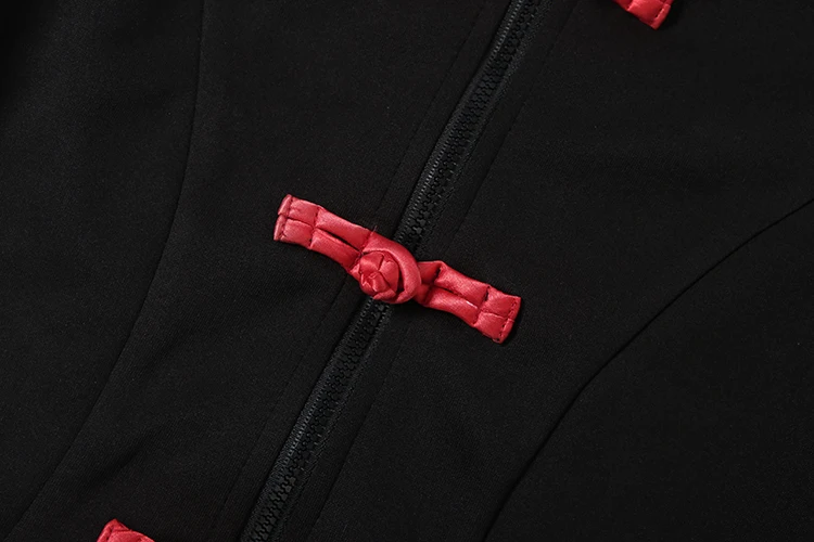Weird Puss Frog Button Dekorationsmäntel für Damen, Herbst-Trend, Patchwork, Reißverschluss, Stehkragen, lange Ärmel, lässige Modejacken – Detail 8